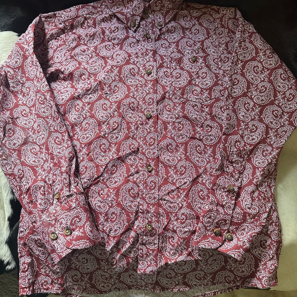 Boys Wrangler Burgundy Paisley Button-Down Shirt